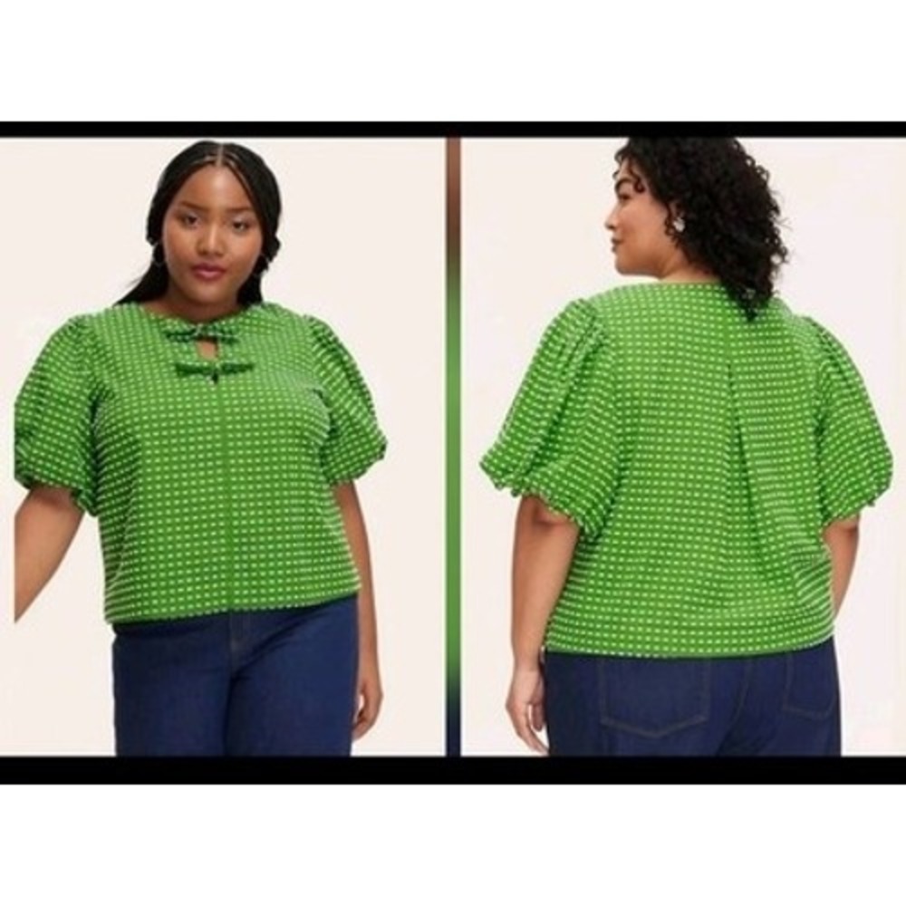 Kate Spade New York Target Green Clipped Dot Puff Sleeve Bow Blouse Small